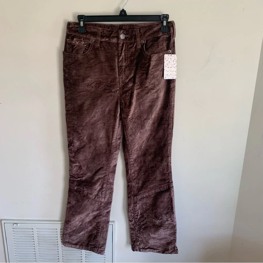 NWT Free People Velvet‎ Crop Flare Pants taupe